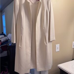 Elegant Cream fitted dress with matching over coat